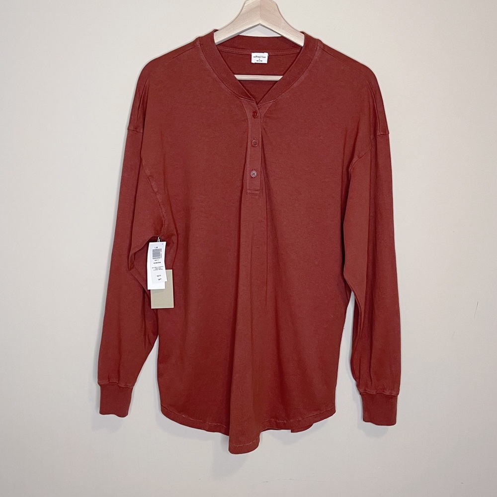 Aritzia Wilfred Free GD Rich Copper Sonora Longsleeve Oversized Henley NWT Sz XS